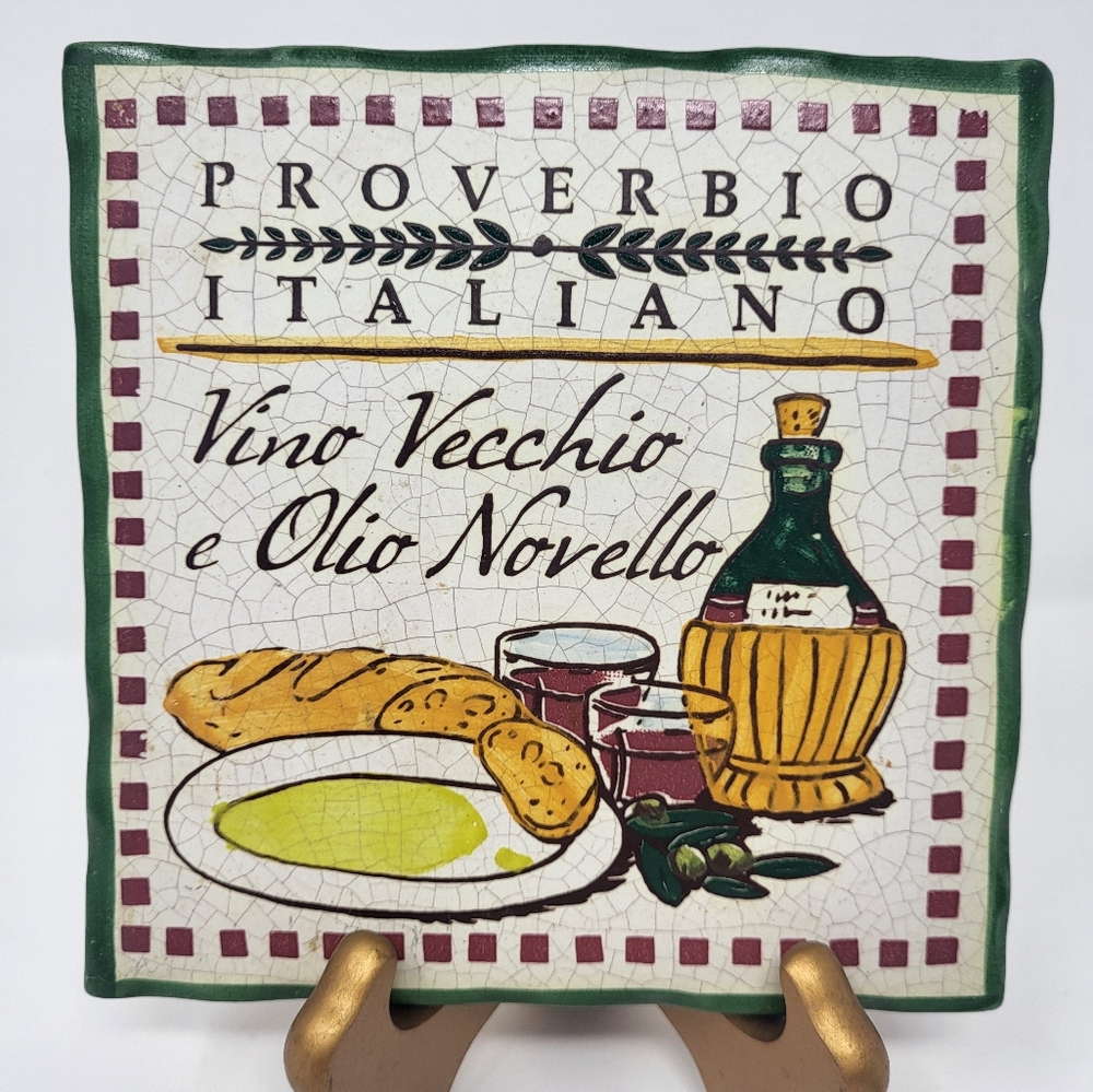 Proverbio Italiano Vino Vecchio e Olio Novello Wall Tile Trivet Decor Cortopassi